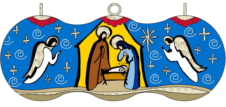 "Away in a Manger" Nativity Round Cloisonné Christmas Ornament
