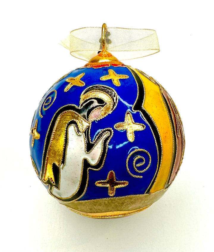 "Away in a Manger" Nativity Round Cloisonné Christmas Ornament