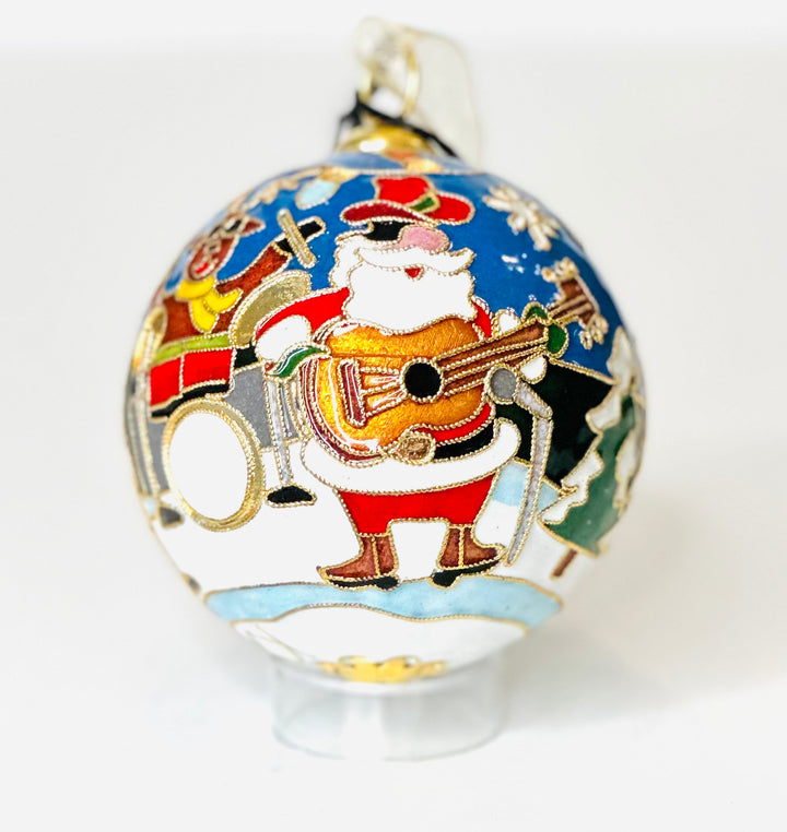 "Jingle Bell Rock" Santa Band Round Cloisonné Christmas Ornament