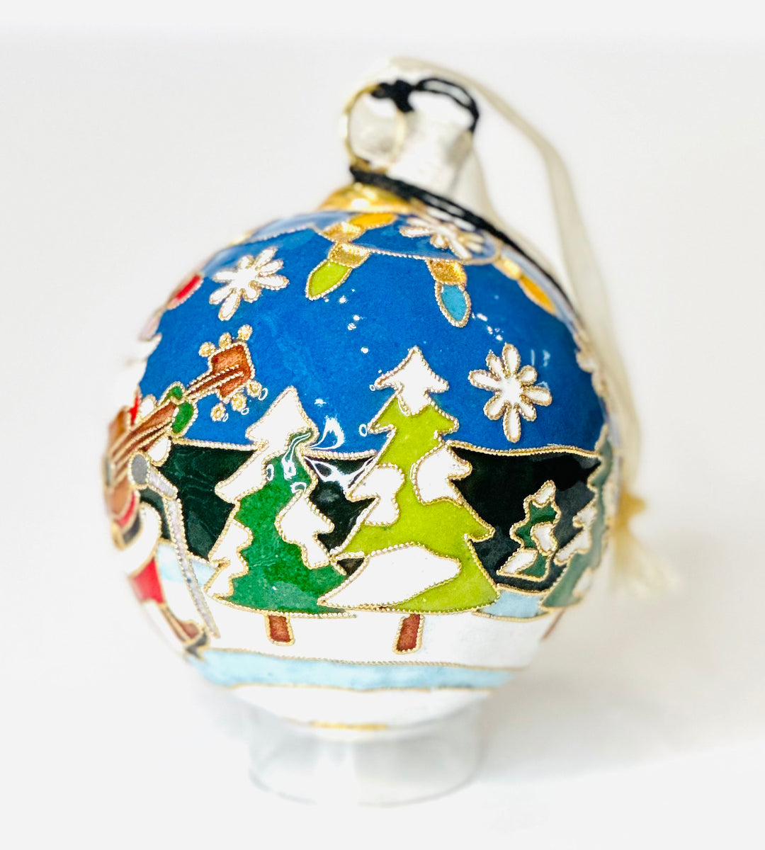 "Jingle Bell Rock" Santa Band Round Cloisonné Christmas Ornament