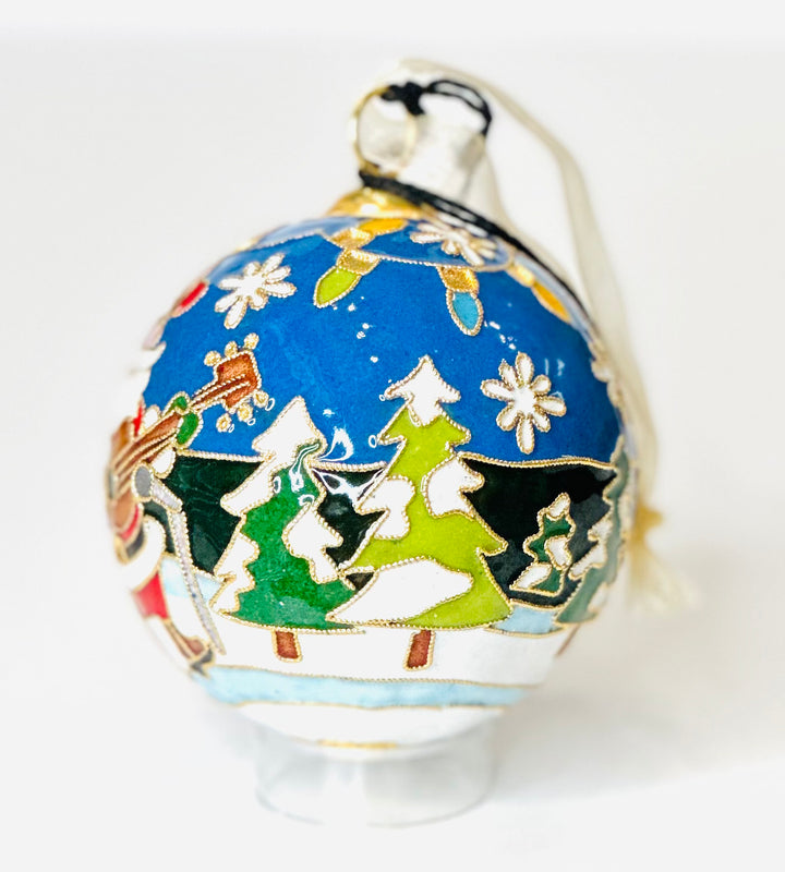 "Jingle Bell Rock" Santa Band Round Cloisonné Christmas Ornament