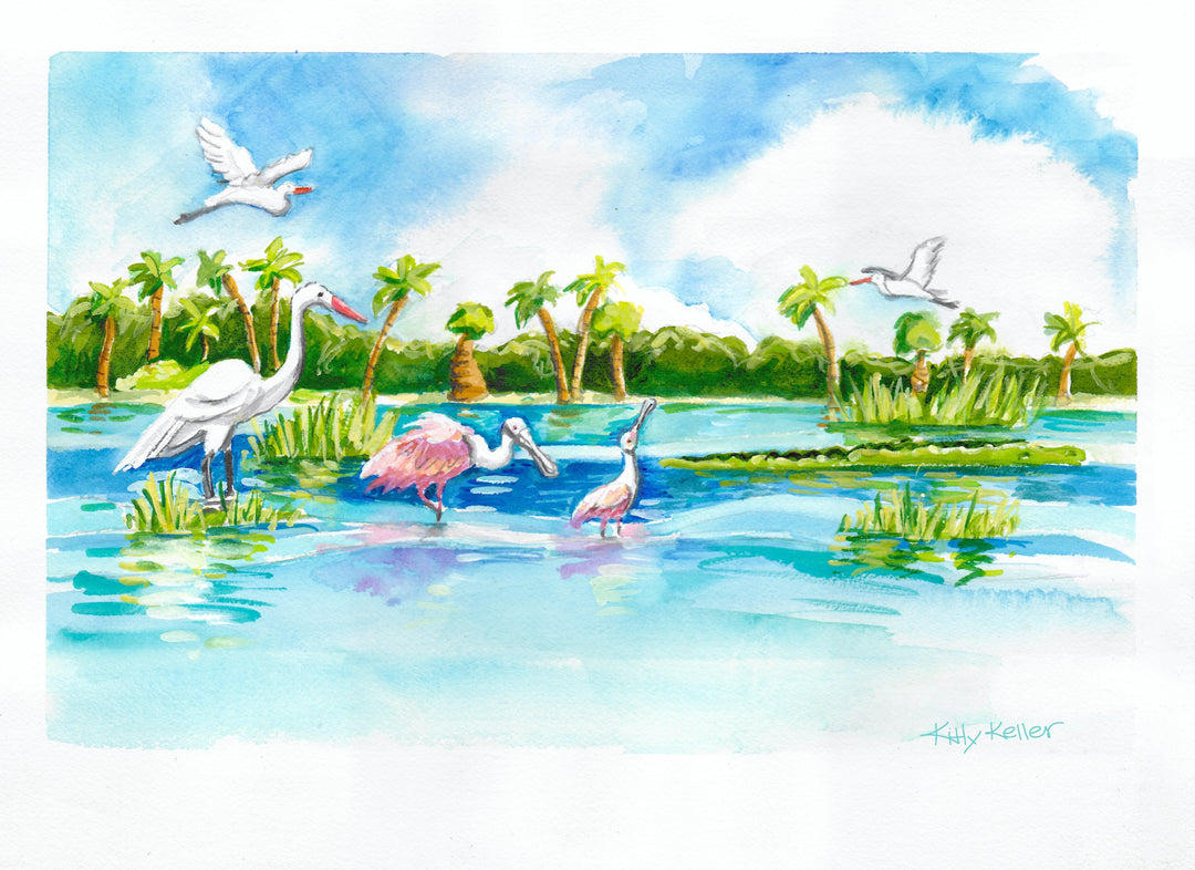 Florida Everglades with Water Birds Giclée Print