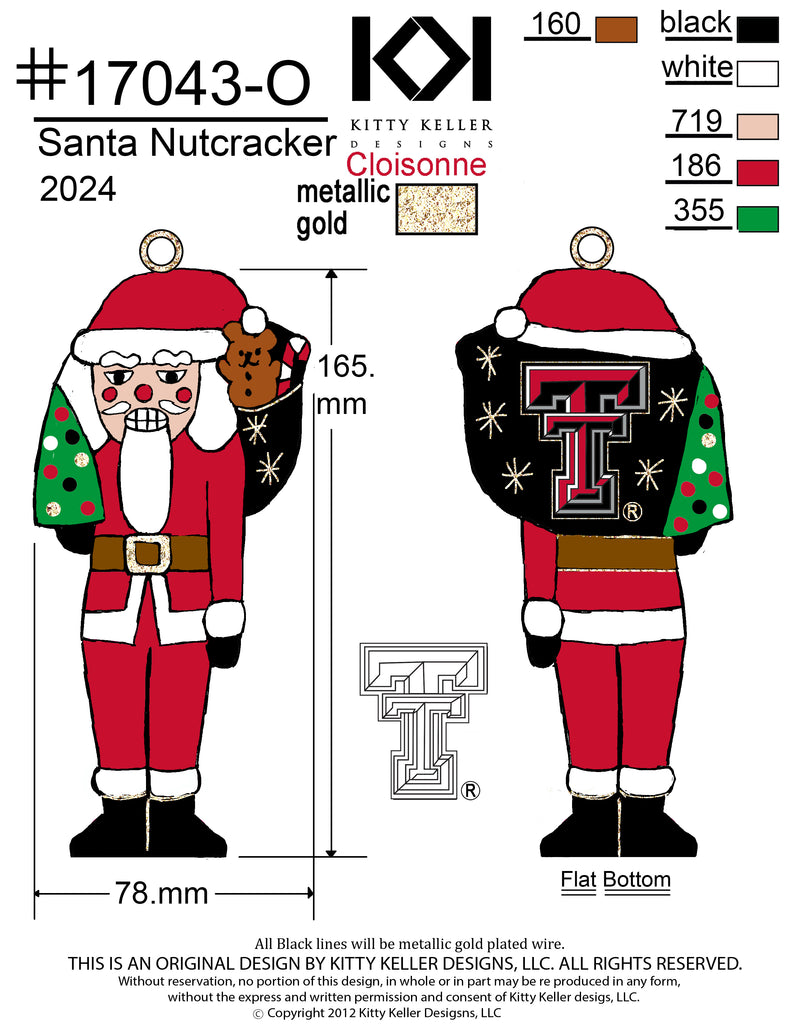 Texas Tech University Red Raiders Santa Nutcracker Shape Cloisonné Christmas Ornament
