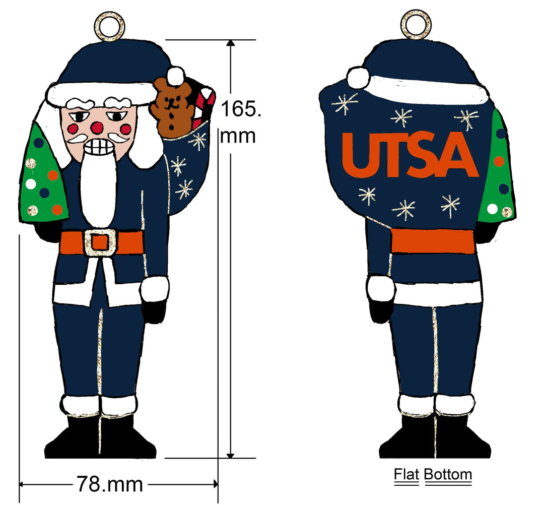 University of Texas at San Antonio UTSA Santa Nutcracker Shape Cloisonné Christmas Ornament