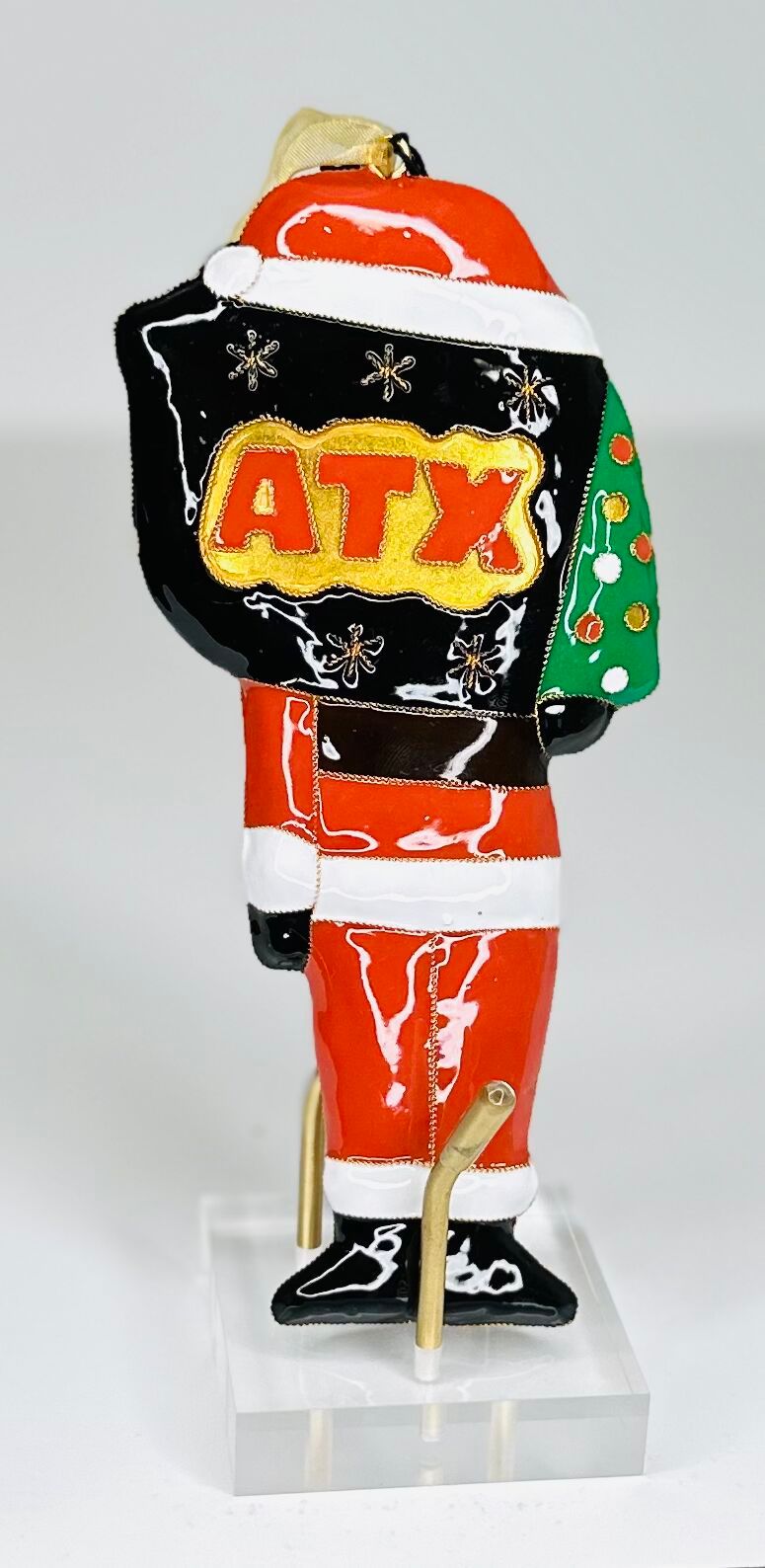 Austin Texas ATX Santa Nutcracker Shape Burnt Orange Uniform with ATX Shape Cloisonné Christmas Ornament