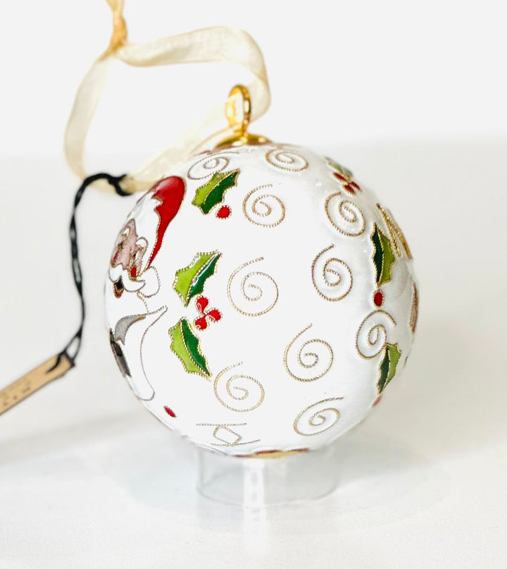 Making a List, Checking it Twice Santa Round Cloisonné Christmas Ornament