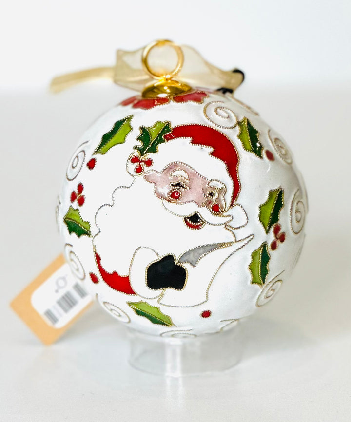 Making a List, Checking it Twice Santa Round Cloisonné Christmas Ornament