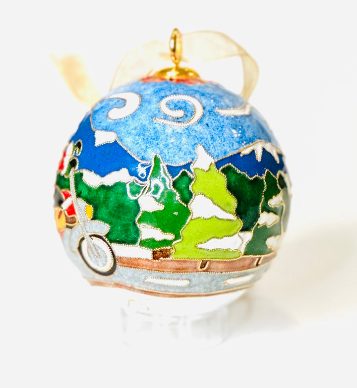 Road Hog Santa Round Cloisonné Christmas Ornament