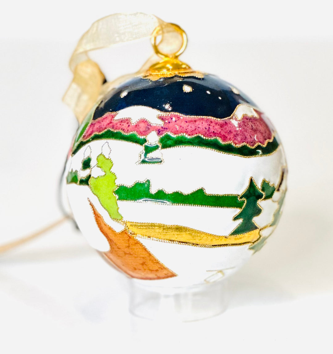 Up on the Housetop Santa Round Cloisonné Christmas Ornament