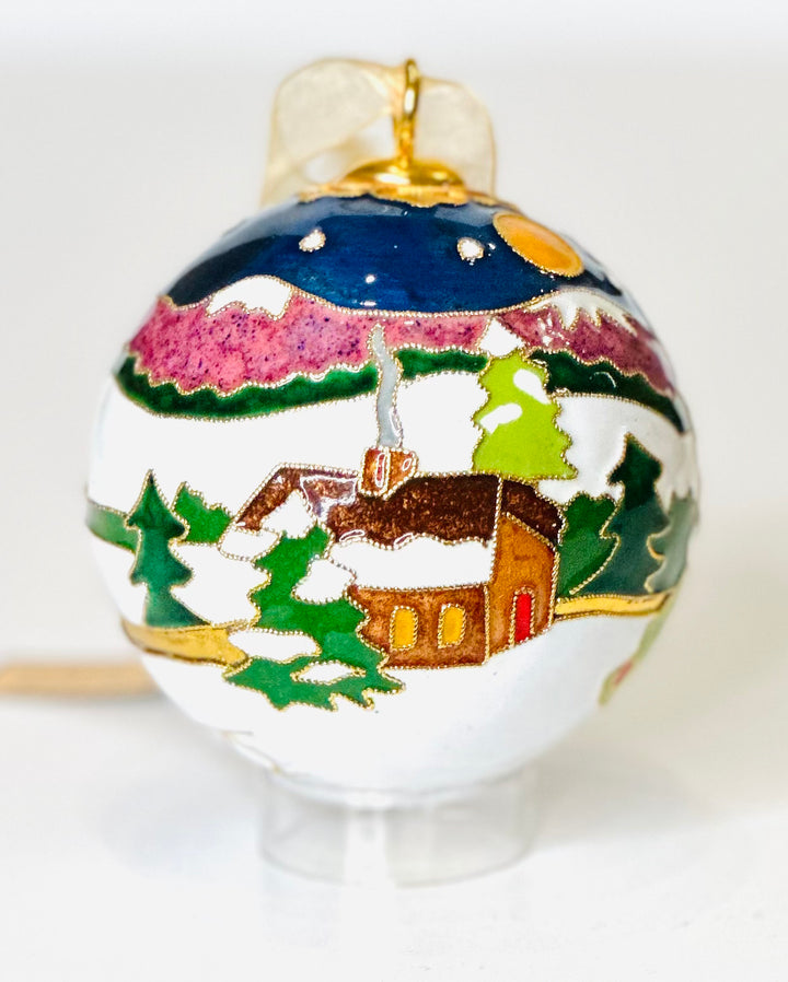 Up on the Housetop Santa Round Cloisonné Christmas Ornament