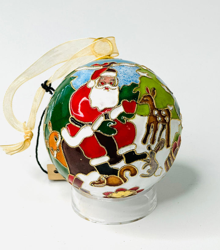 Santa and Friends Round Cloisonné Christmas Ornament