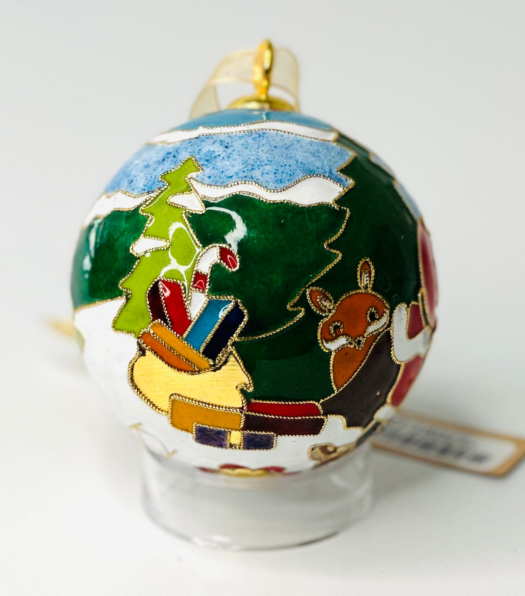 Santa and Friends Round Cloisonné Christmas Ornament