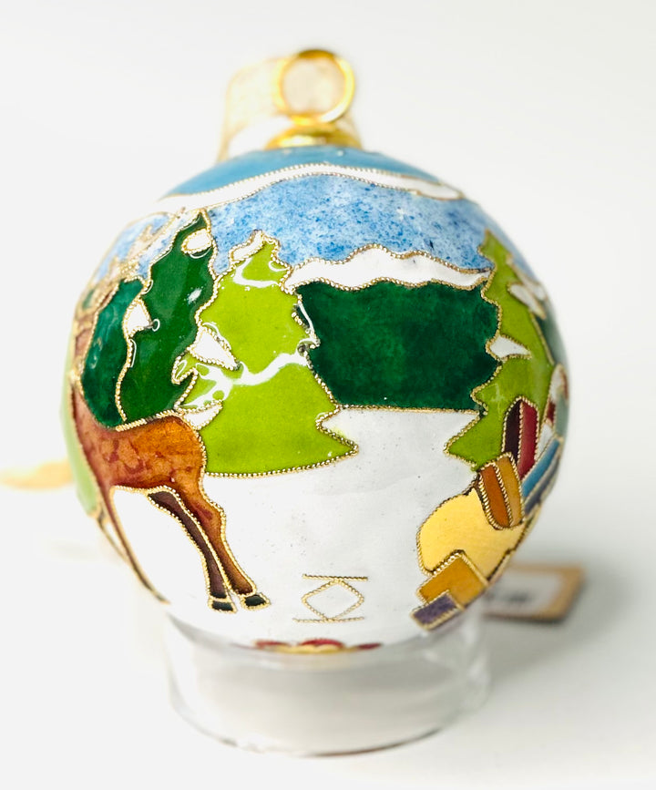 Santa and Friends Round Cloisonné Christmas Ornament