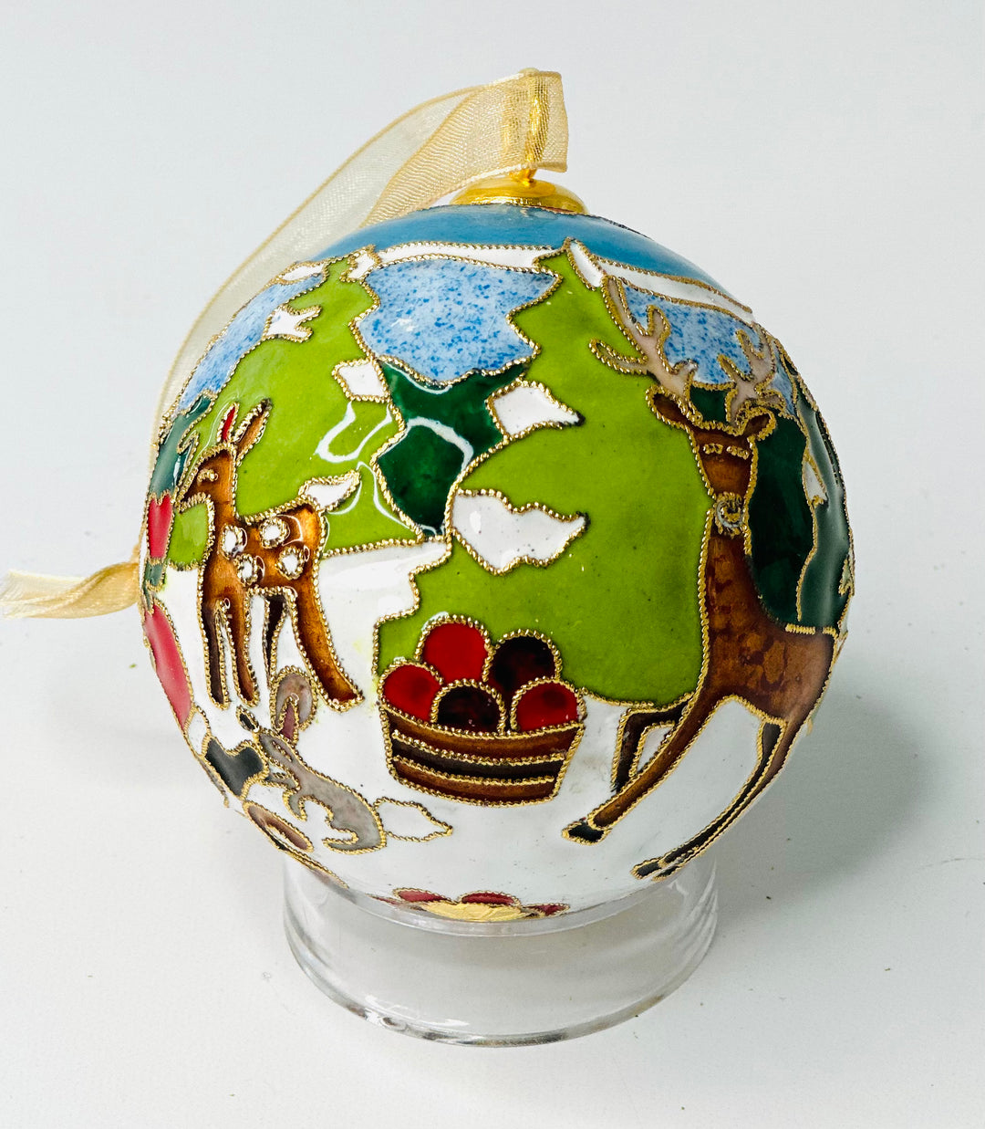 Santa and Friends Round Cloisonné Christmas Ornament