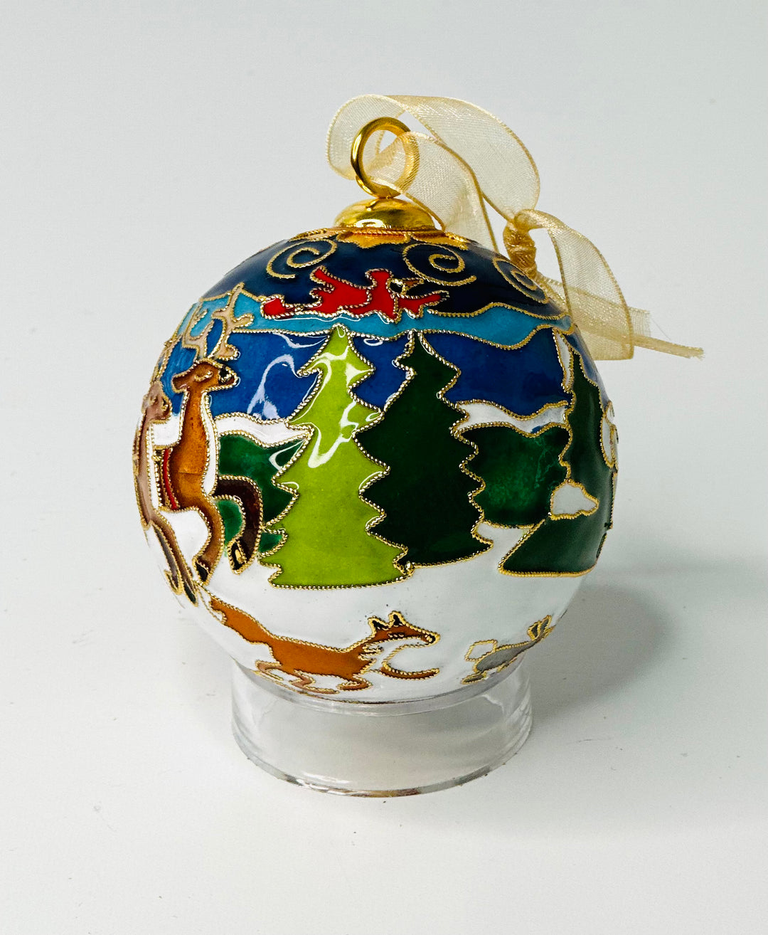 Santa's Holiday Parade Round Cloisonné Christmas Ornament