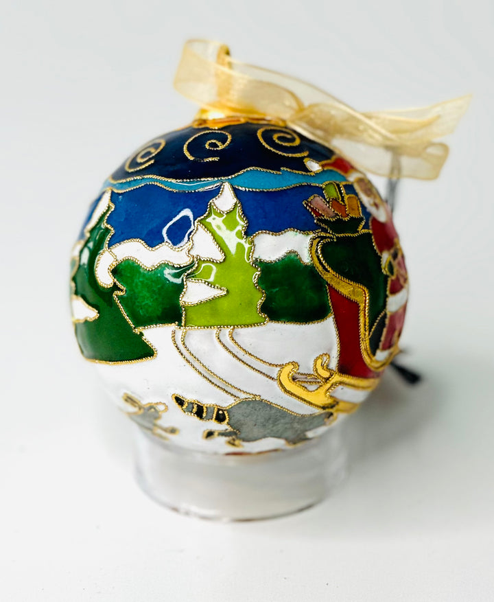 Santa's Holiday Parade Round Cloisonné Christmas Ornament