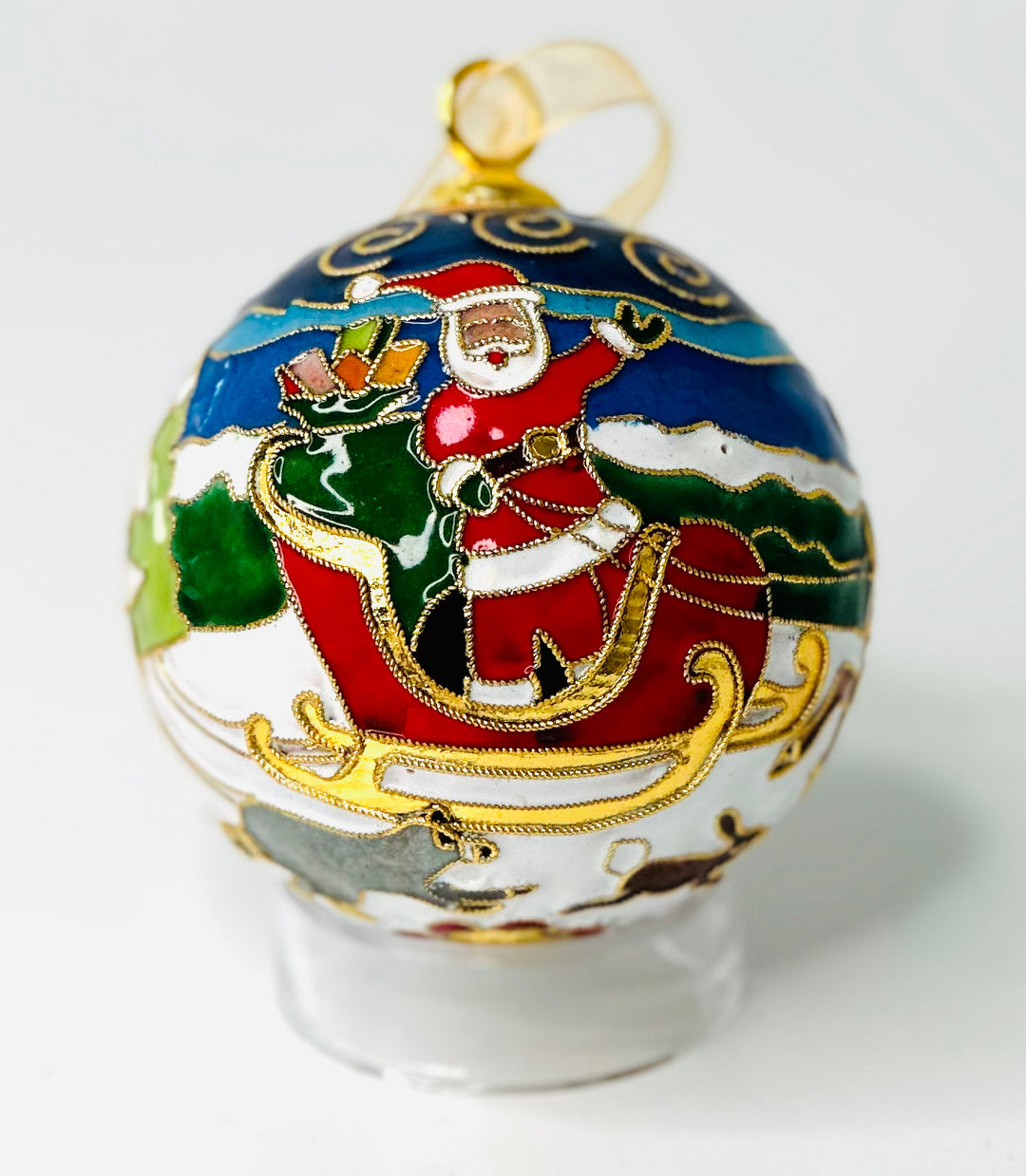 Santa's Holiday Parade Round Cloisonné Christmas Ornament