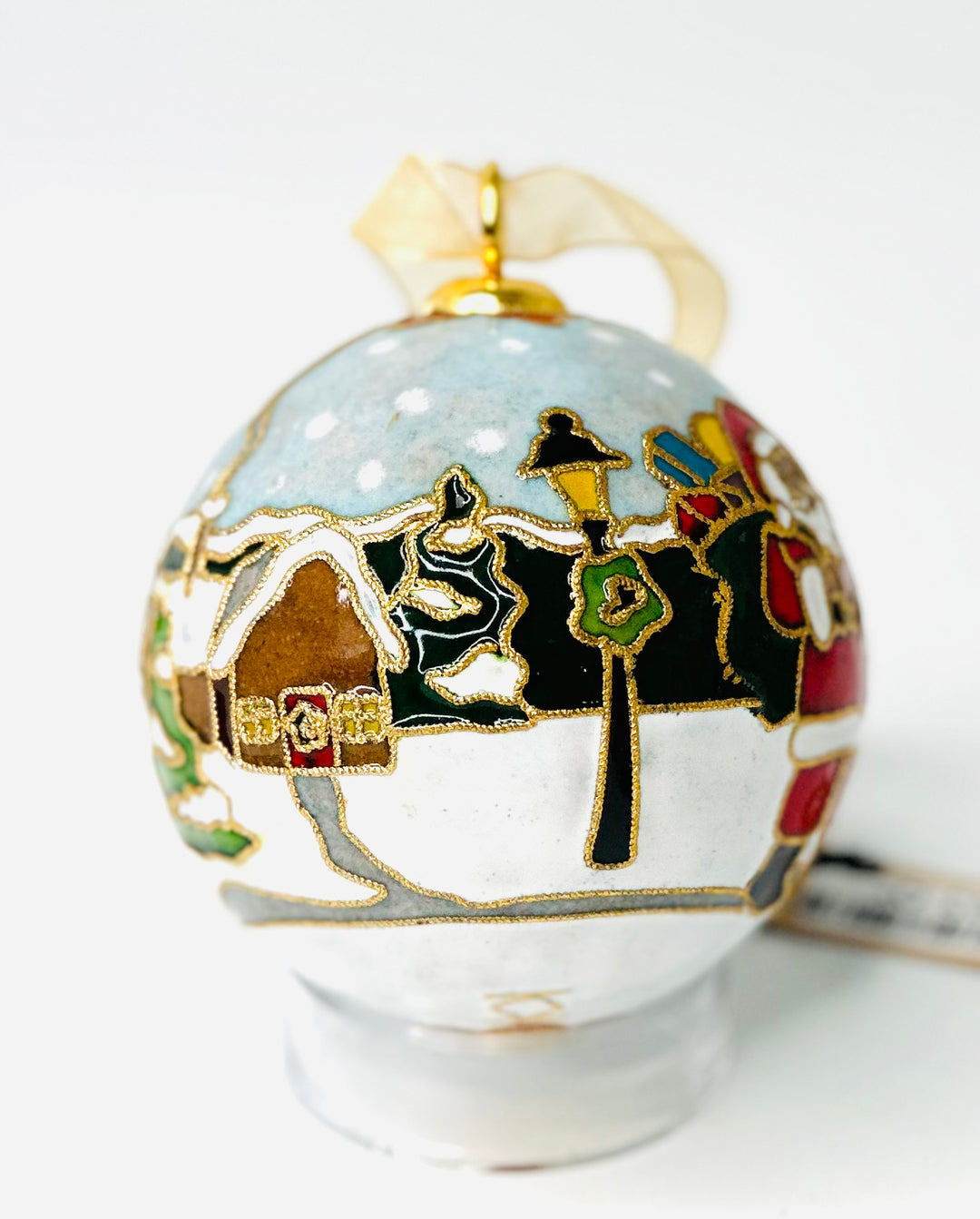 Santa Meets Frosty Round Cloisonné Christmas Ornament