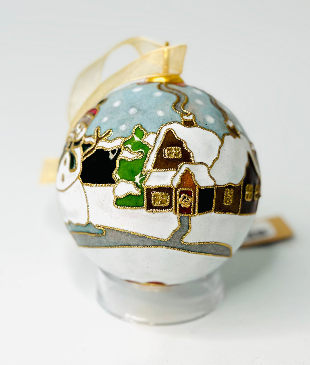 Santa Meets Frosty Round Cloisonné Christmas Ornament