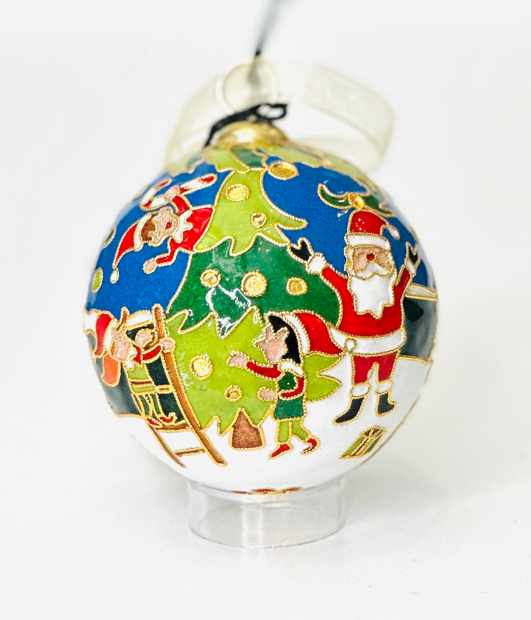 "Holly Jolly Christmas" Round Cloisonné Christmas Ornament