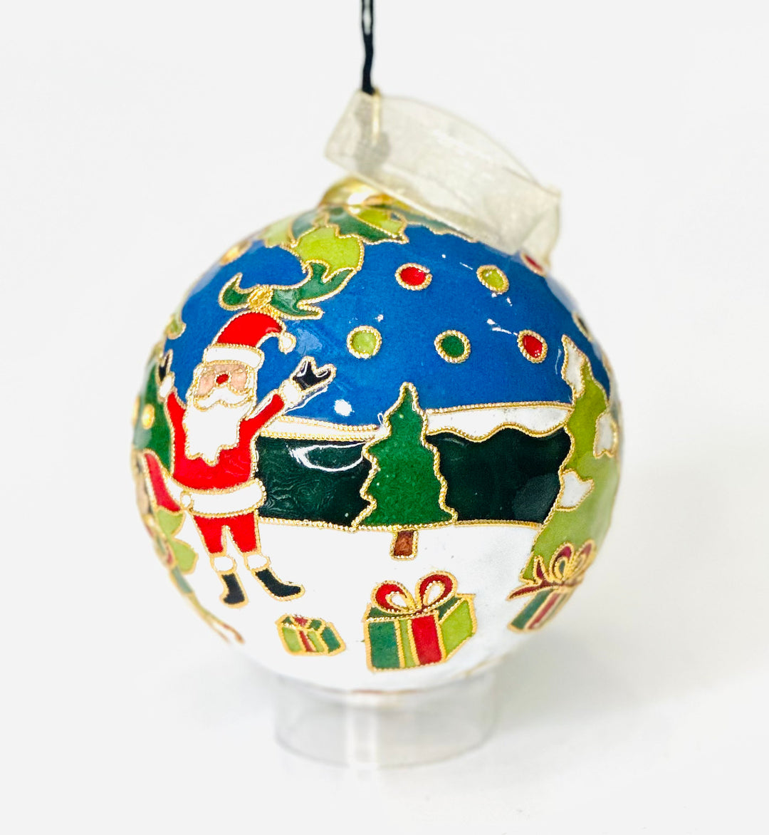 "Holly Jolly Christmas" Round Cloisonné Christmas Ornament