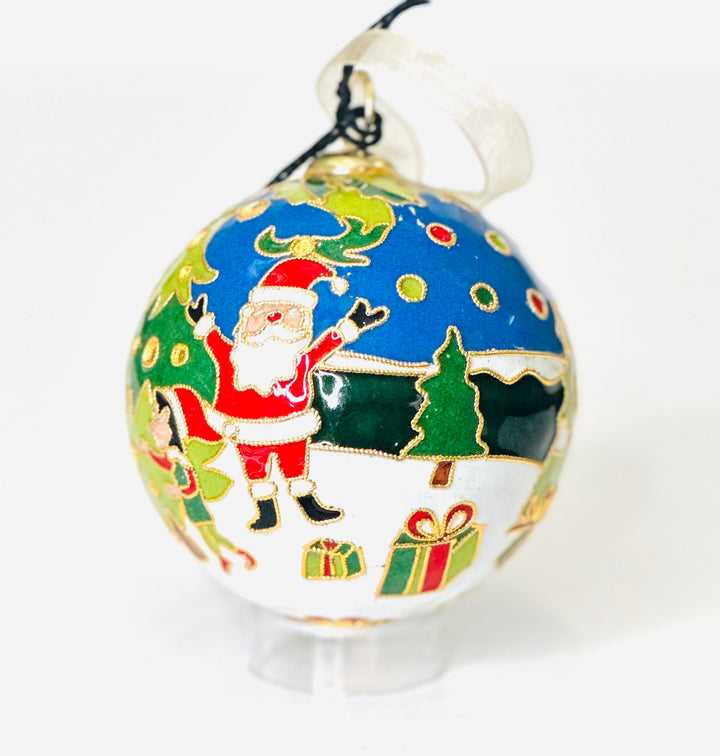 "Holly Jolly Christmas" Round Cloisonné Christmas Ornament