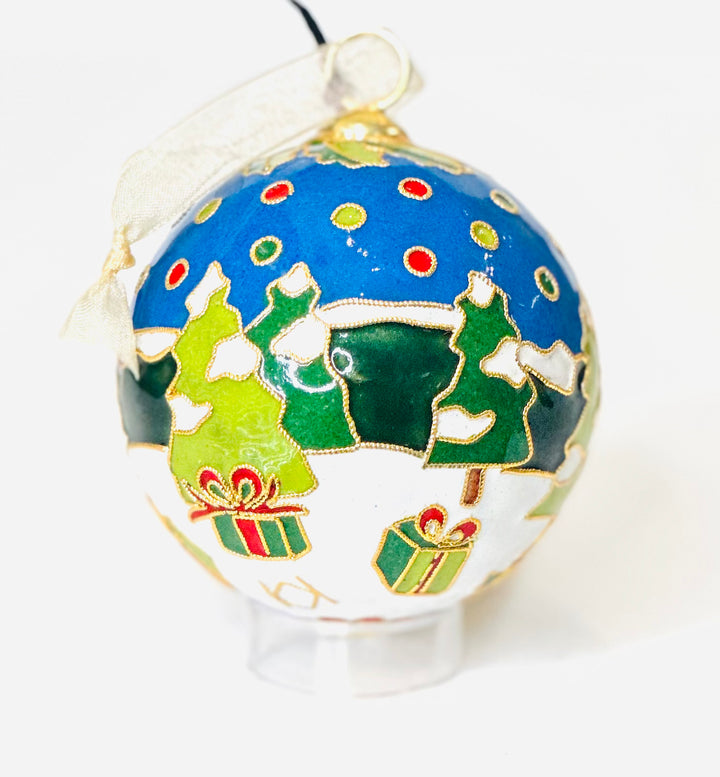 "Holly Jolly Christmas" Round Cloisonné Christmas Ornament