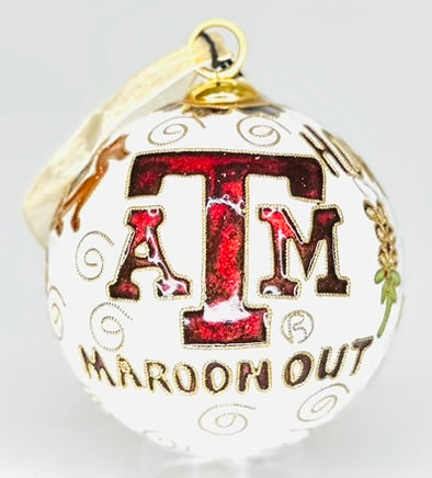 Texas A&M Aggie Traditions White Background Round Cloisonné Christmas Ornament