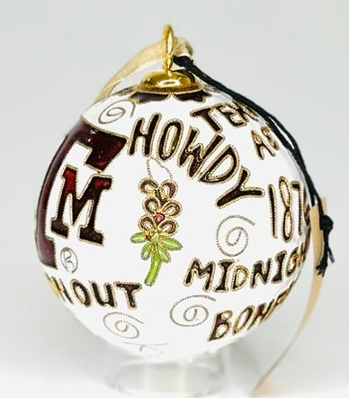 Texas A&M Aggie Traditions White Background Round Cloisonné Christmas Ornament