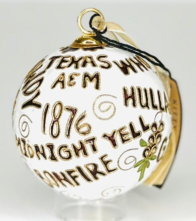 Texas A&M Aggie Traditions White Background Round Cloisonné Christmas Ornament