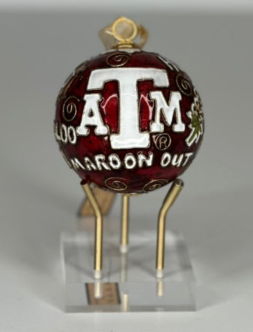 Texas A&M Aggie Traditions MaroonBackground Round Cloisonné Christmas Ornament