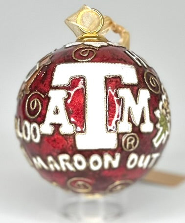 Texas A&M Aggie Traditions MaroonBackground Round Cloisonné Christmas Ornament