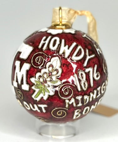 Texas A&M Aggie Traditions MaroonBackground Round Cloisonné Christmas Ornament