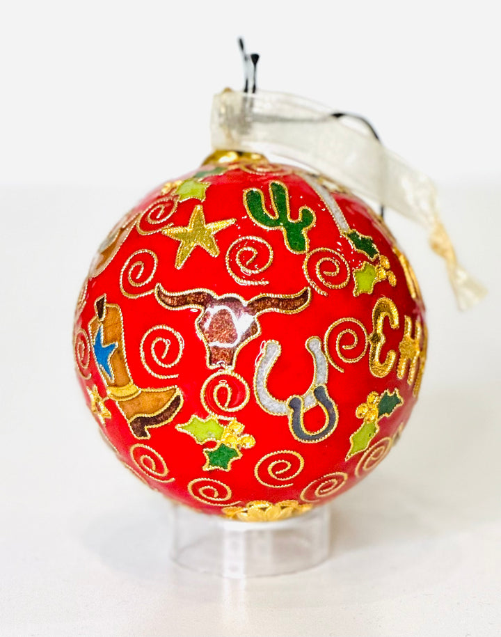 Merry Christmas Y'all  Texas Icons Cloisonné Christmas Ornament