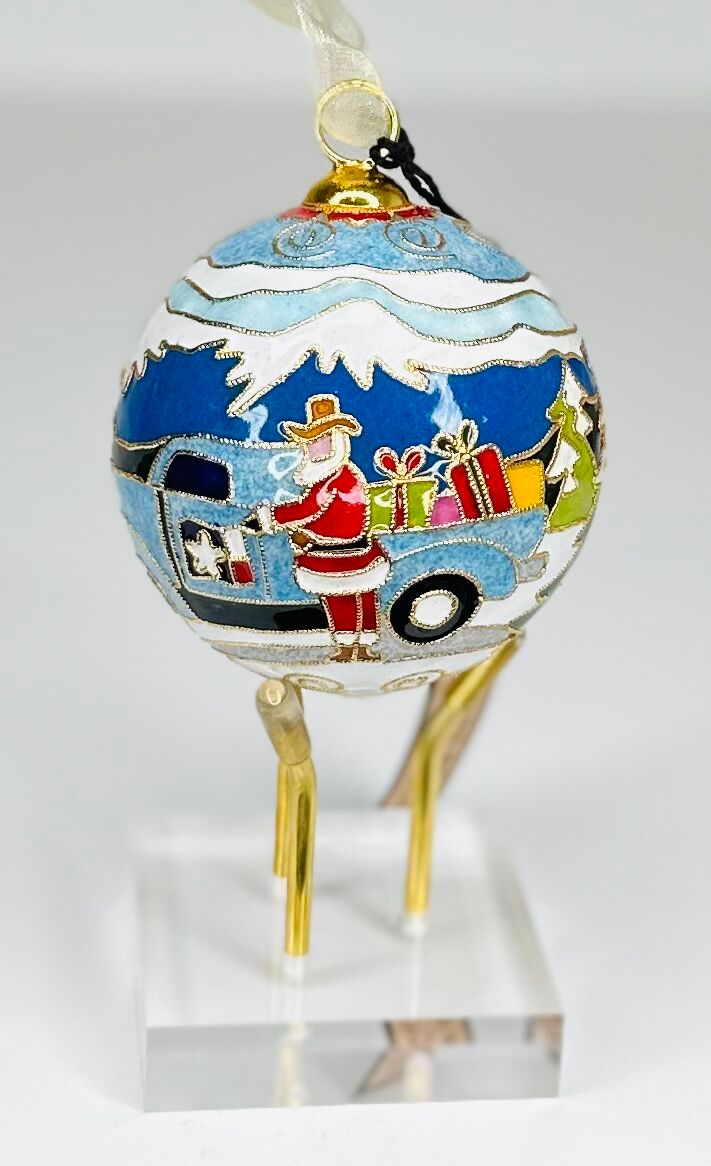 Santa is Texas Bound Round Cloisonné Christmas Ornament