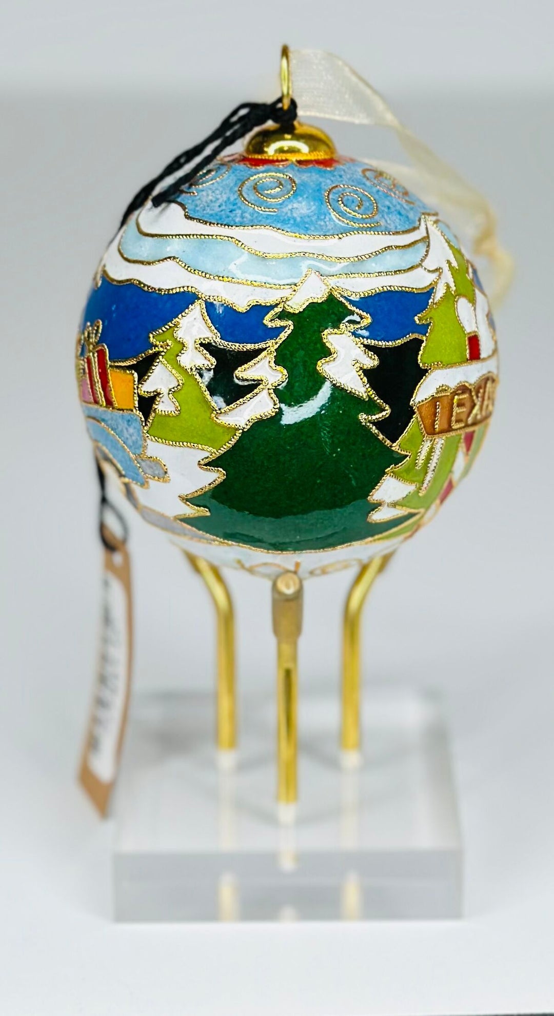 Santa is Texas Bound Round Cloisonné Christmas Ornament