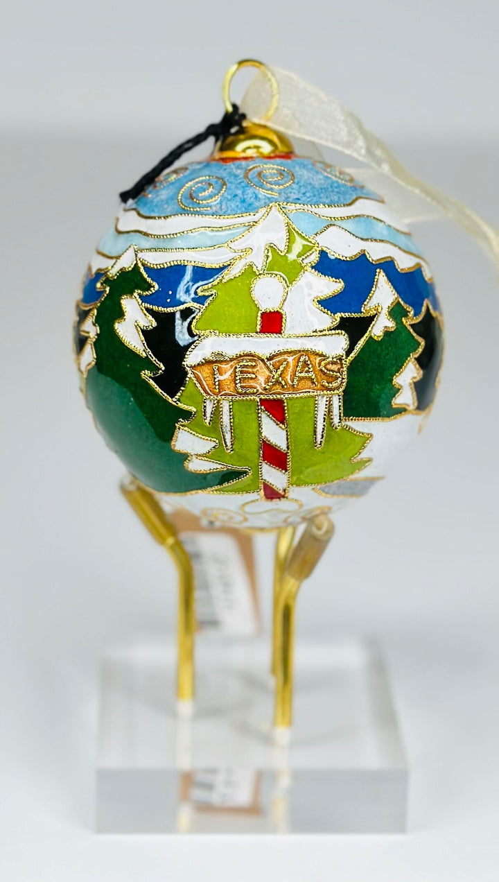 Santa is Texas Bound Round Cloisonné Christmas Ornament