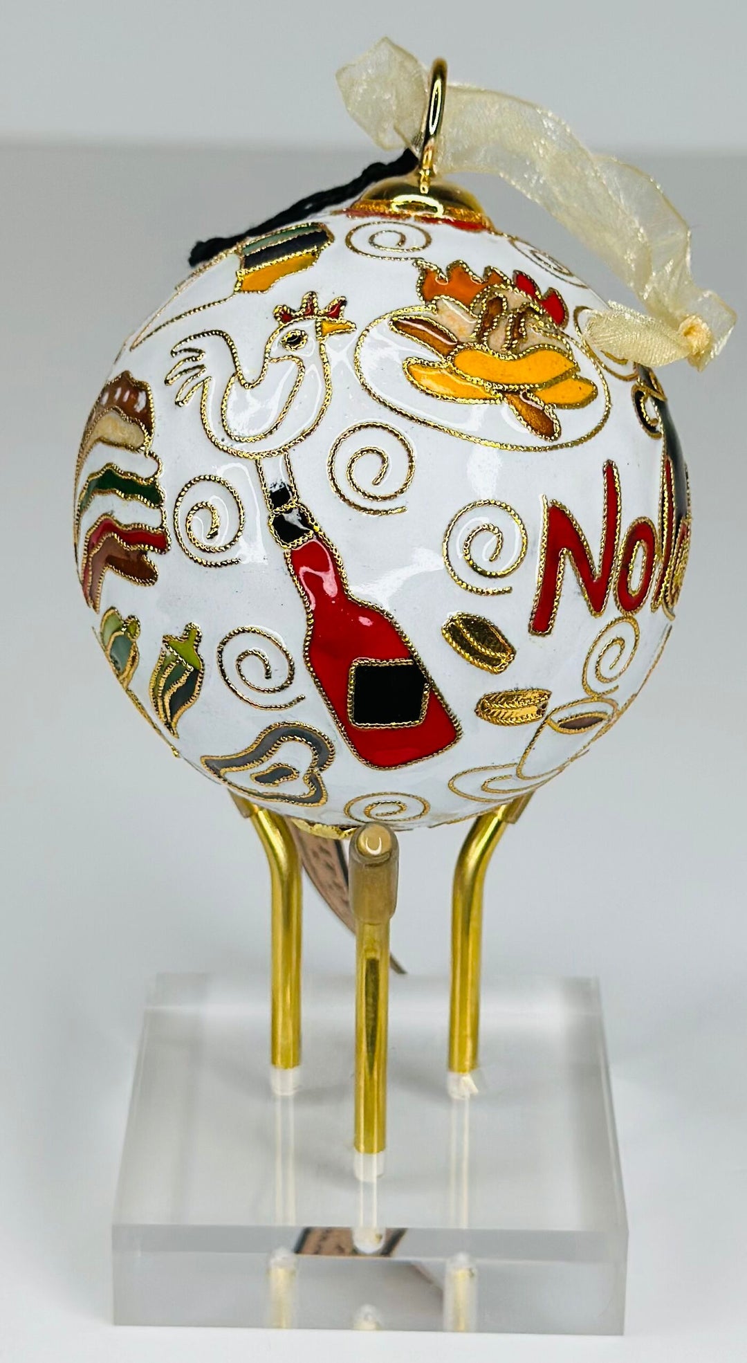 New Orleans, Louisiana 'NOLA EATS' Round Cloisonné Christmas Ornament