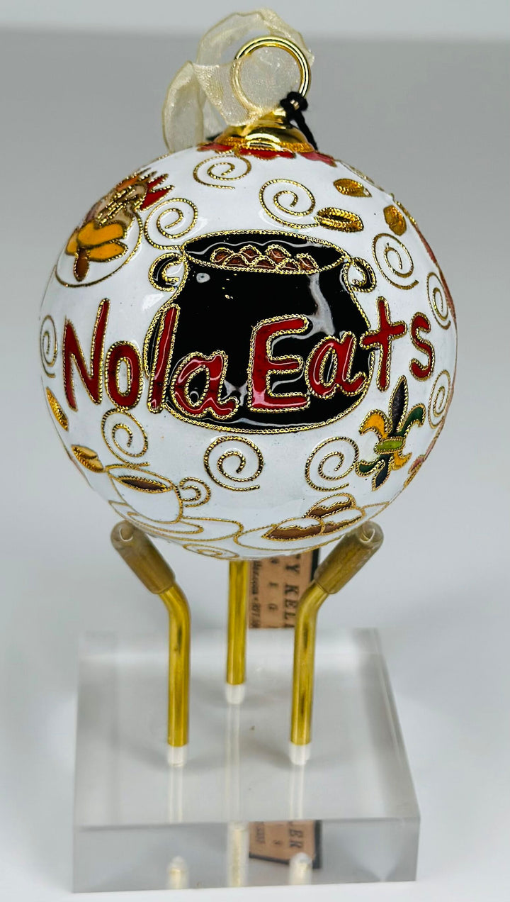 New Orleans, Louisiana 'NOLA EATS' Round Cloisonné Christmas Ornament