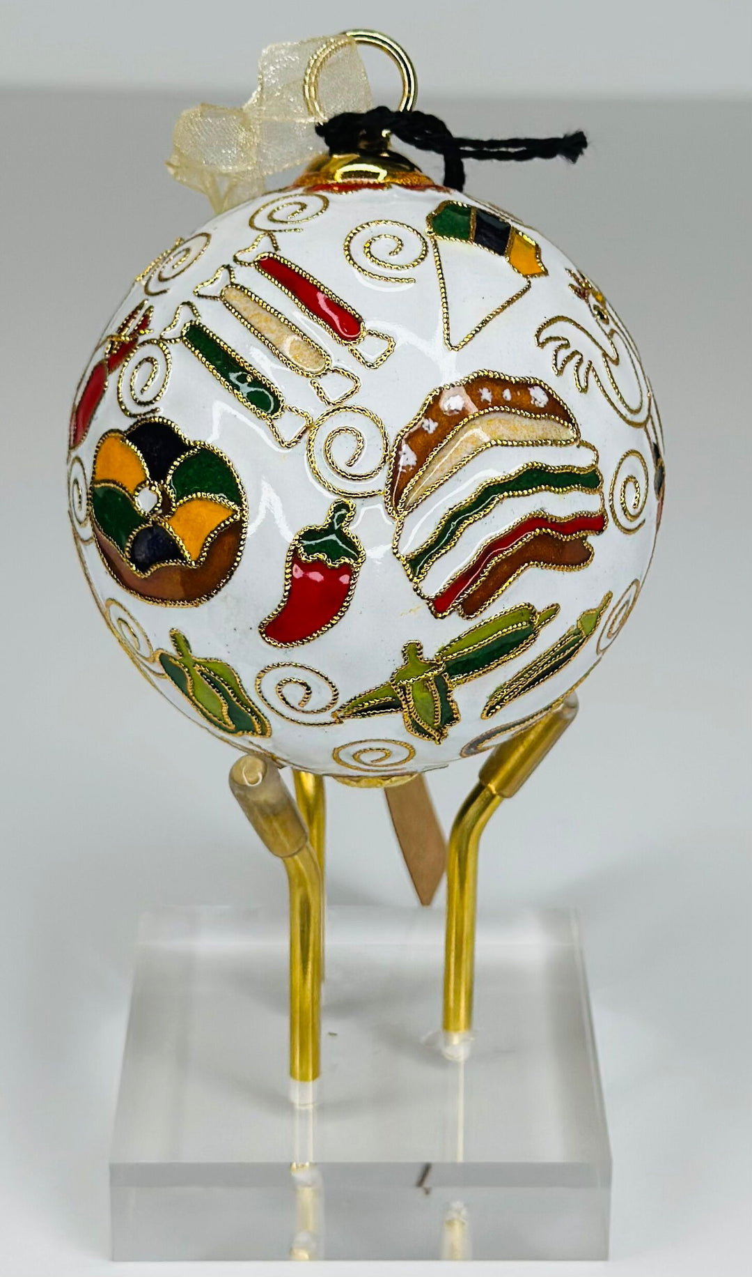 New Orleans, Louisiana 'NOLA EATS' Round Cloisonné Christmas Ornament