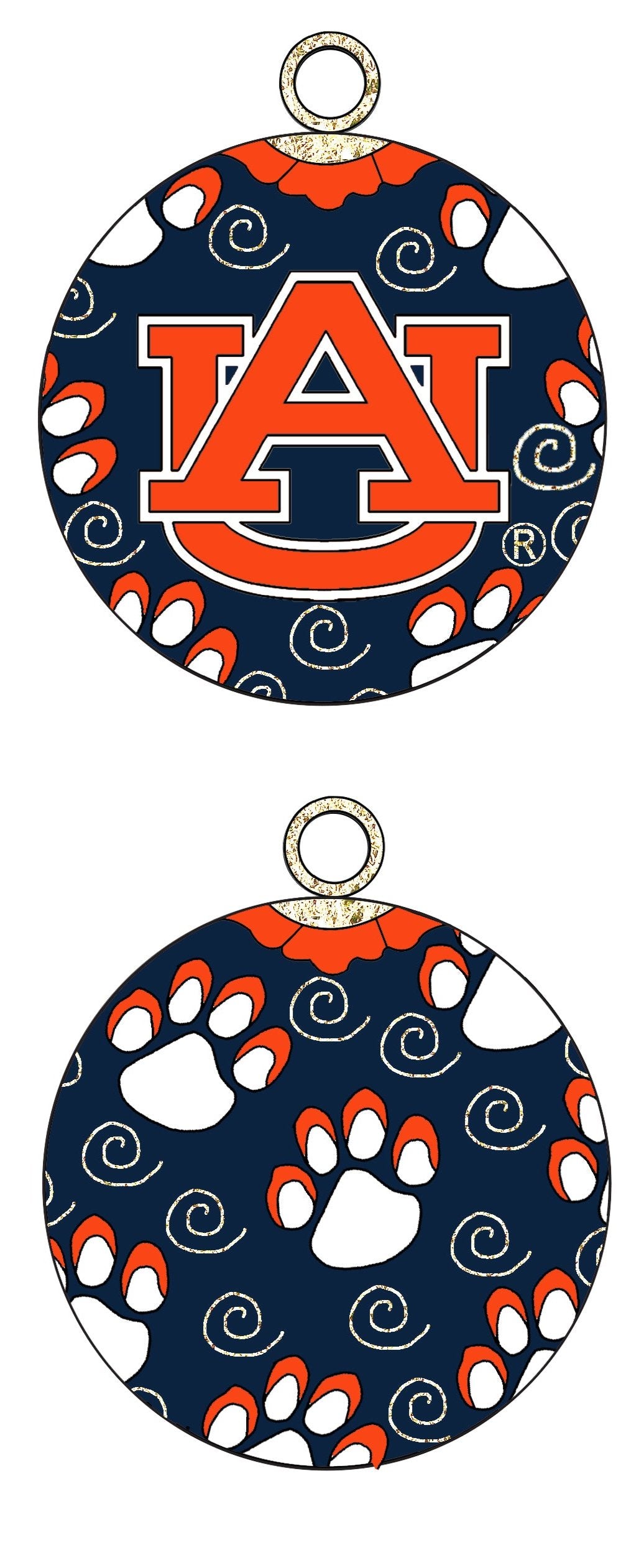 Auburn Tigers Paws All Over Blue Background Round Cloisonné Christmas Ornament