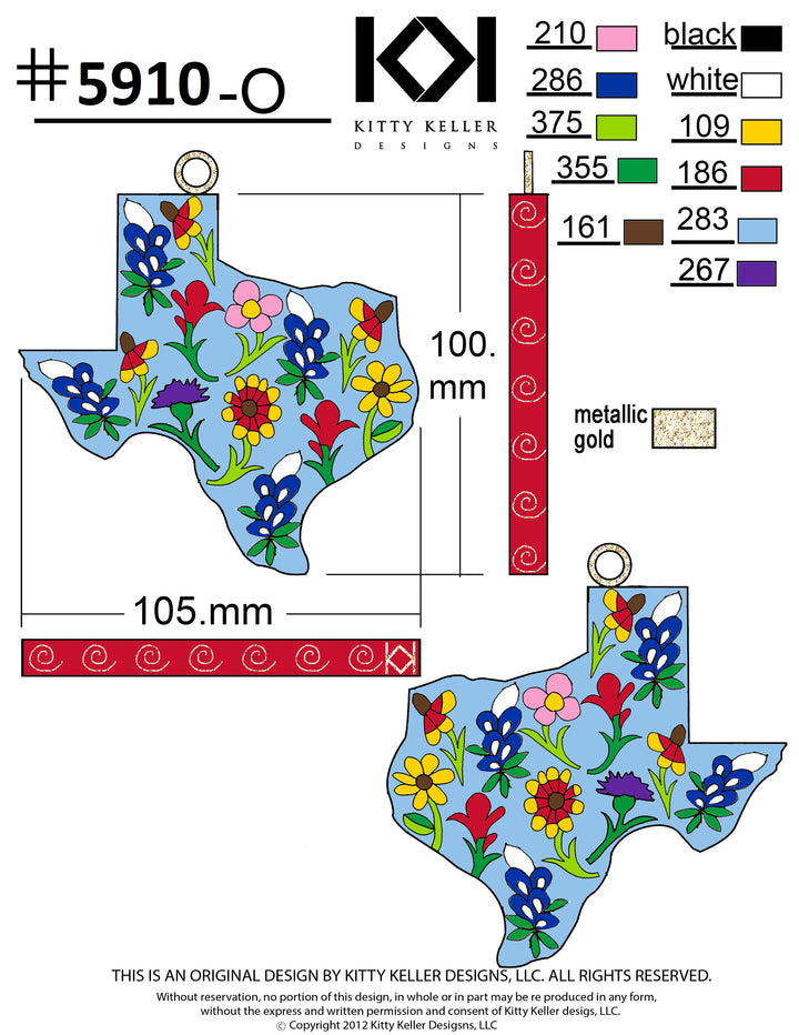State of Texas, State Shape with Wildflowers, Blue BG