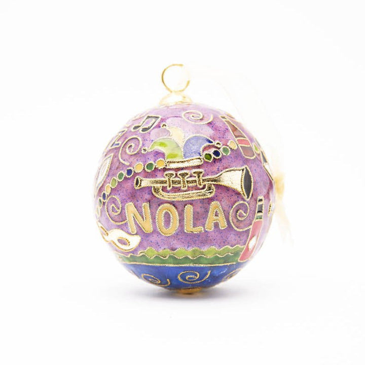 New Orleans, Louisiana NOLA Mardi Gras City Icons Round Cloisonné Christmas Ornament - Purple