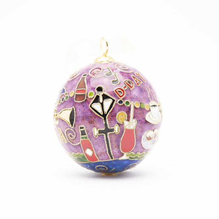 New Orleans, Louisiana NOLA Mardi Gras City Icons Round Cloisonné Christmas Ornament - Purple