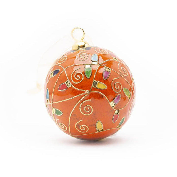 Auburn Tigers Colorful Christmas Lights Orange Background Round Cloisonné Christmas Ornament