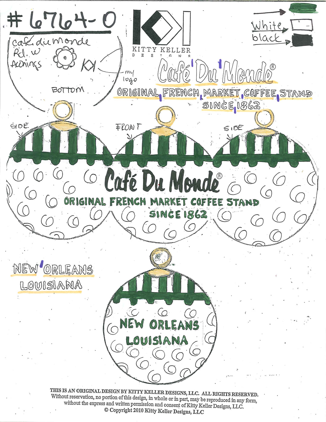 Cafe Du Monde Round cloisonne ornament with awning