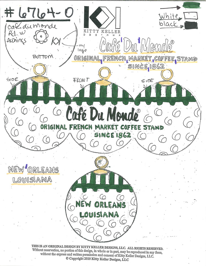 Cafe Du Monde Round cloisonne ornament with awning