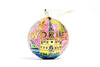 New Orleans Round with City Icons - Cathedral, Trolley, Row House - Pink Background