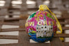 New Orleans Round with City Icons - Cathedral, Trolley, Row House - Pink Background