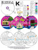 New Orleans Round with City Icons - Cathedral, Trolley, Row House - Pink Background